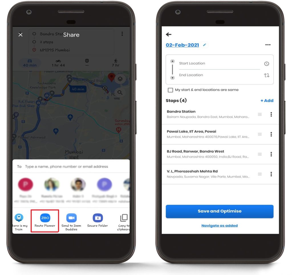 Creating a new route in Zeo Route Planner by importing address list from Google Maps, Zeo Route Planner