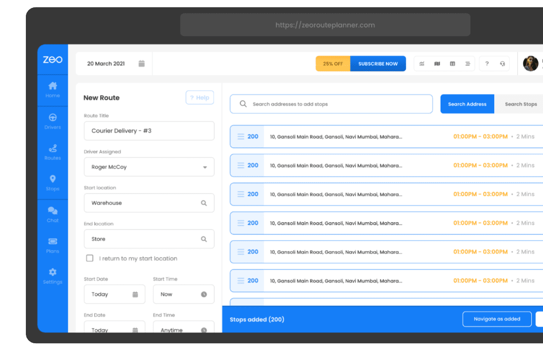 Zaslon 2, Zeo planer rute