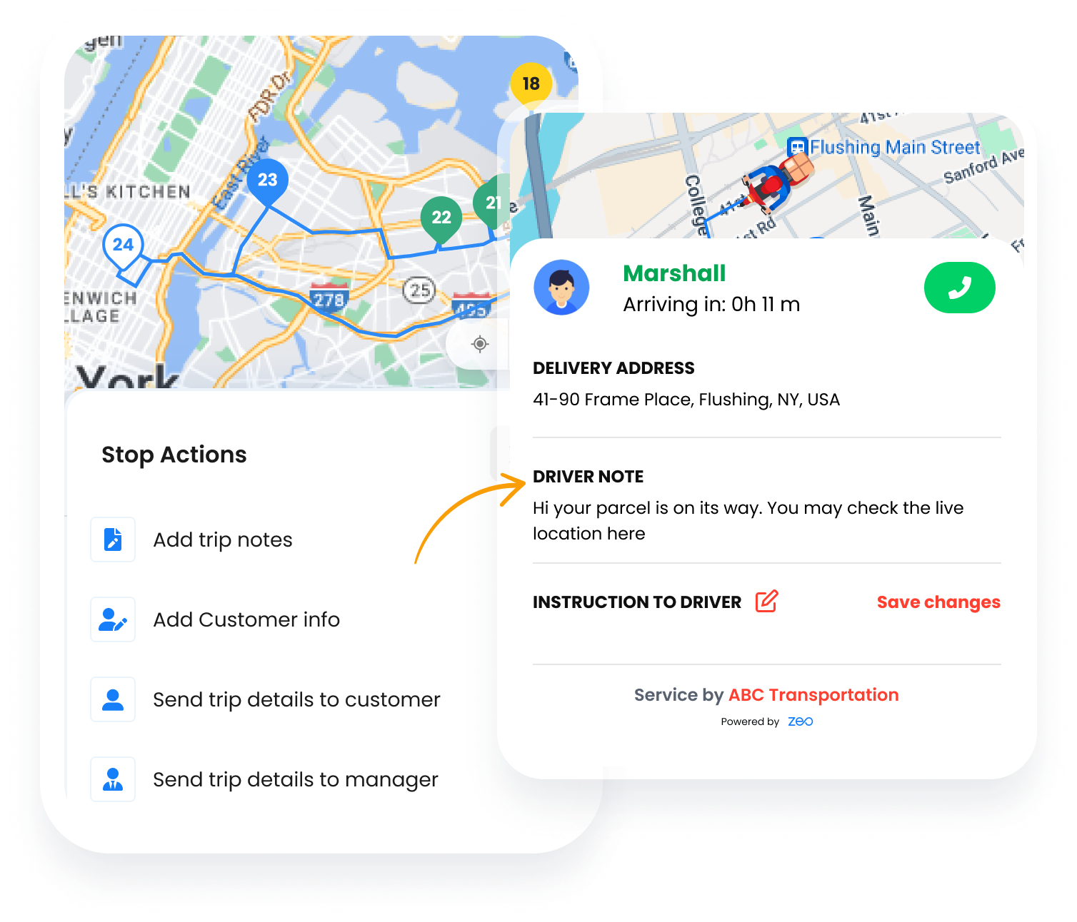 Kemas Kini ETA masa nyata, Perancang Laluan Zeo